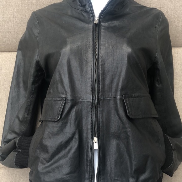 THEORY Italian Leather Bomber Jacket - Picture 4 of 16